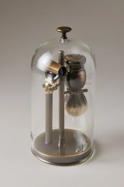 Antique brass Shaving set with glass dome