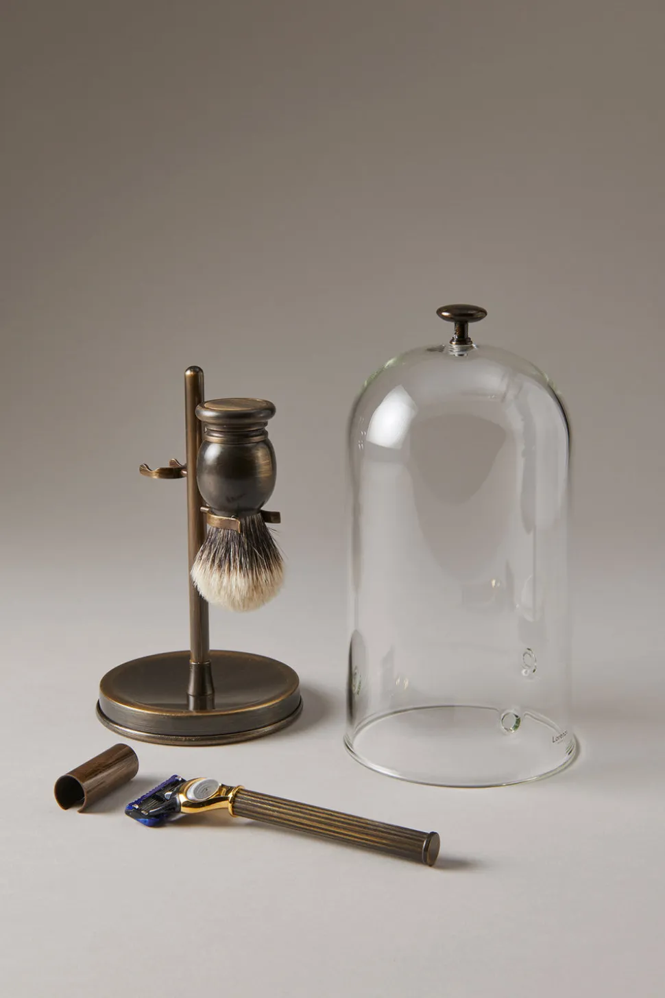 Antique brass Shaving set with glass dome