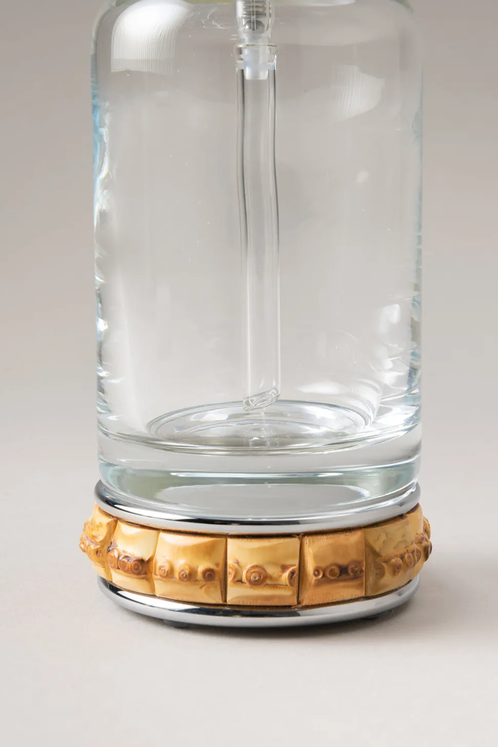 Bamboo root Glass soap dispenser with natural material base