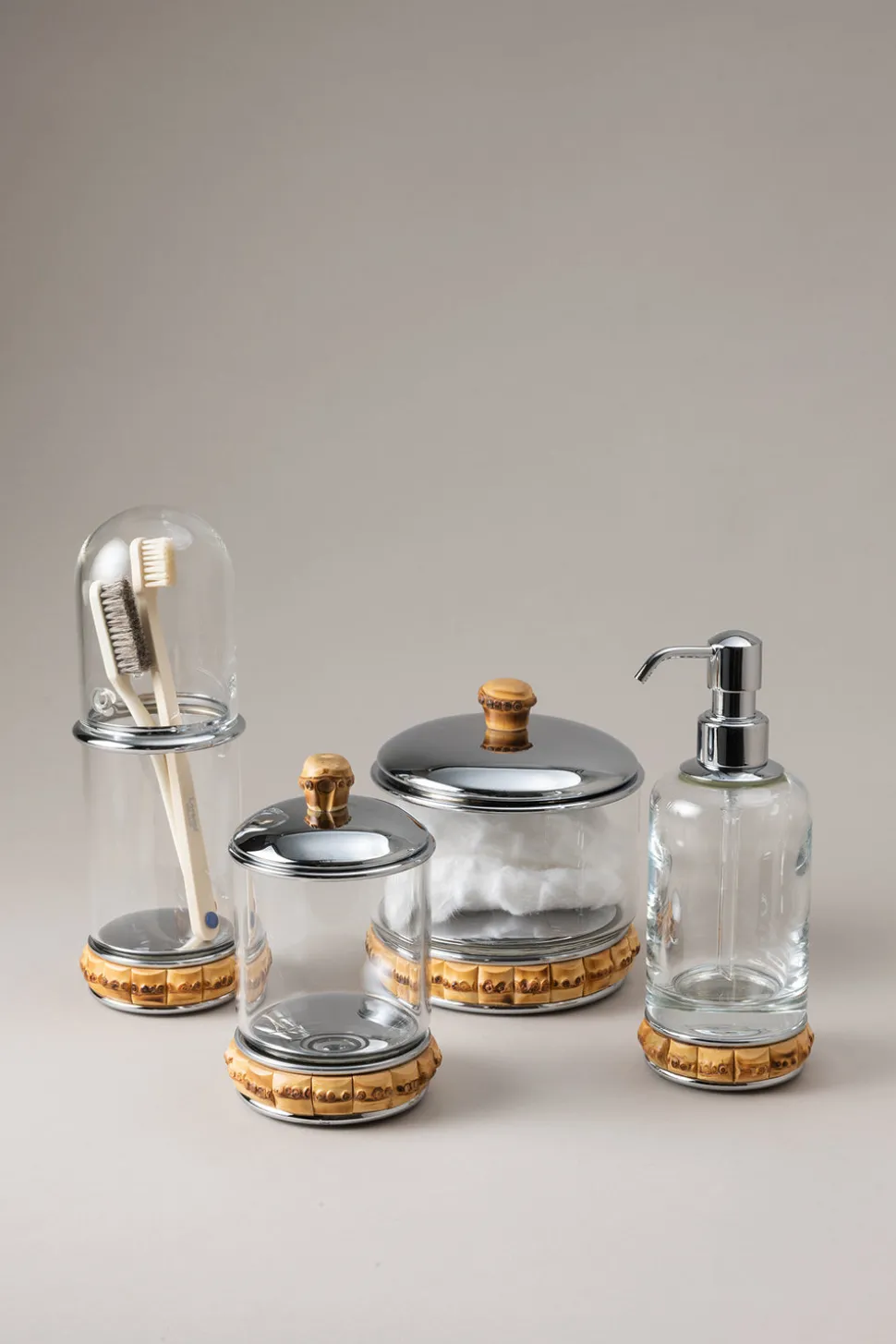 Bamboo root Glass soap dispenser with natural material base