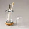 Bamboo root Glass toothbrush pot with glass dome