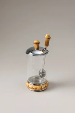 Bamboo root Honey pot with dipper