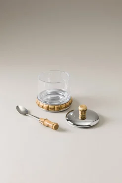Bamboo root Jelly or cheese jar with spoon
