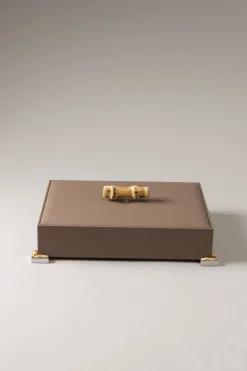 Bamboo root Rectangular tidy box nautical leather