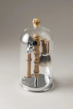 Bamboo root Shaving set with glass dome