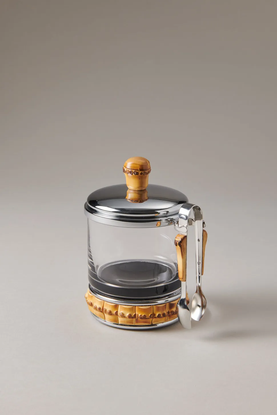 Bamboo root Sugar bowl for lumps with tong
