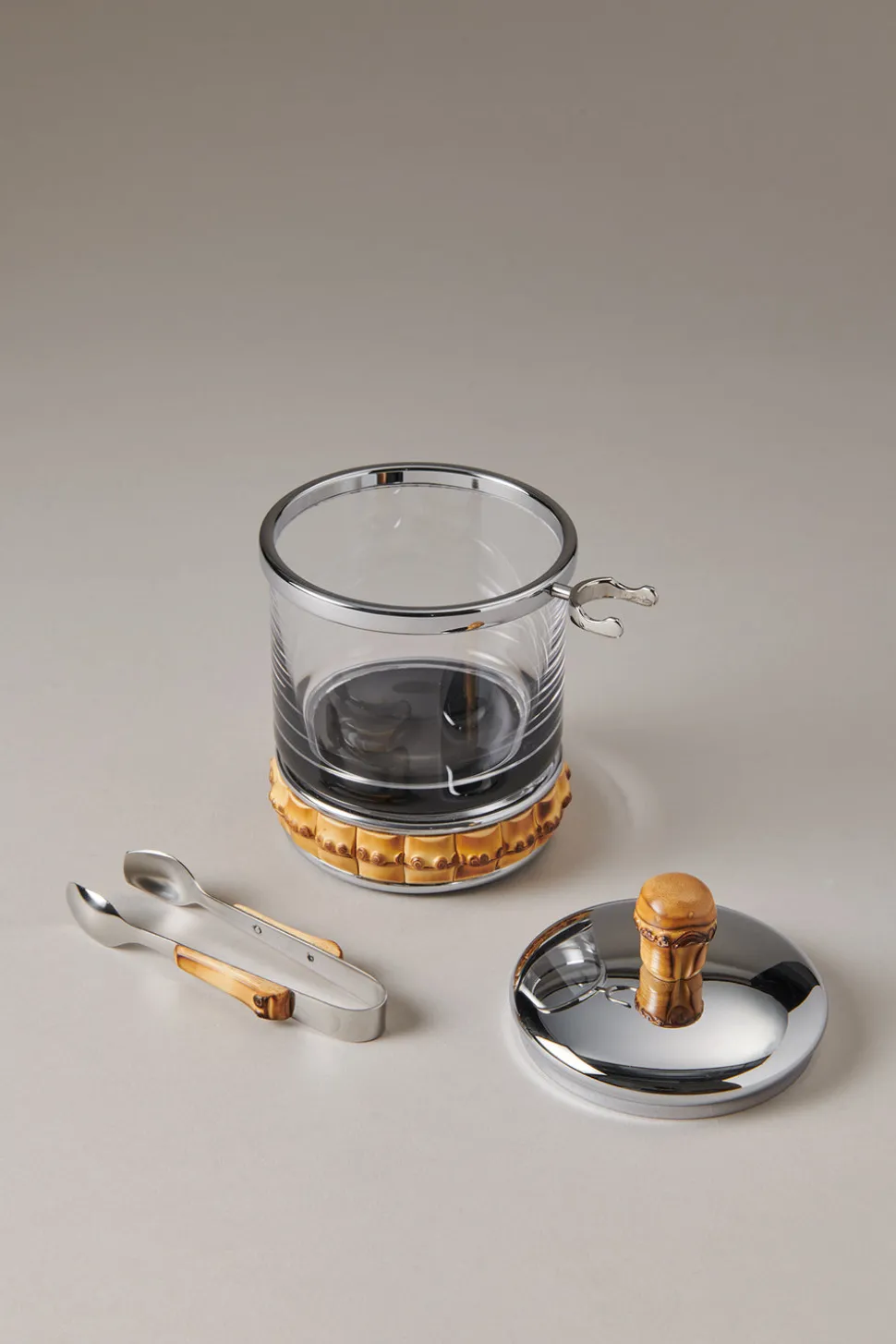Bamboo root Sugar bowl for lumps with tong