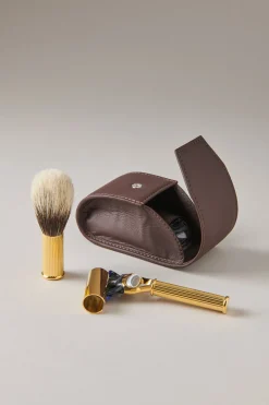 Gold plated brass Travelling shaving set