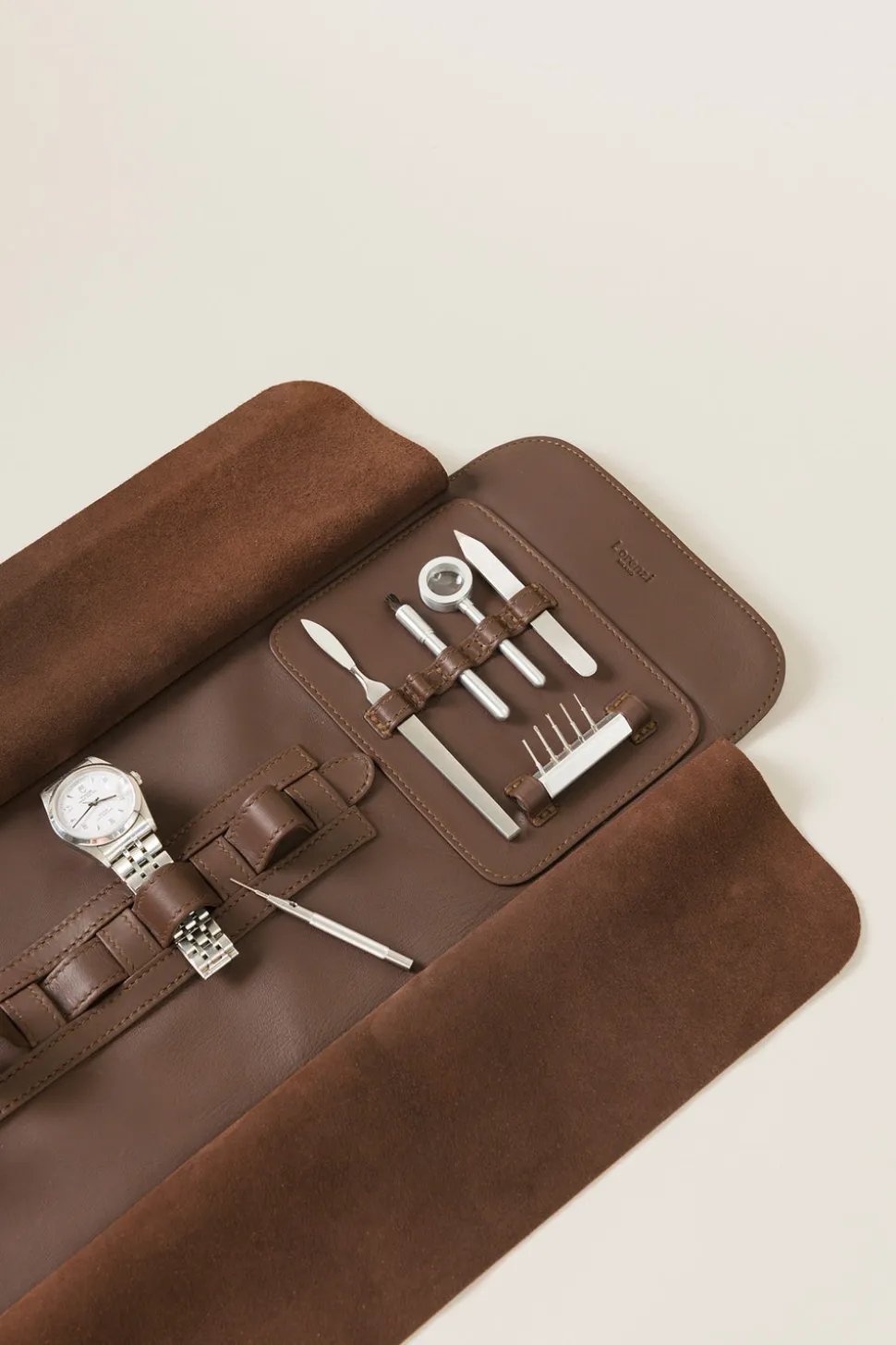 Lambskin Roll on watch case and tools