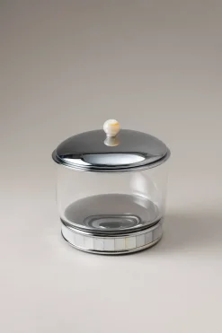 Mother of pearl Glass cotton jar with natural material base