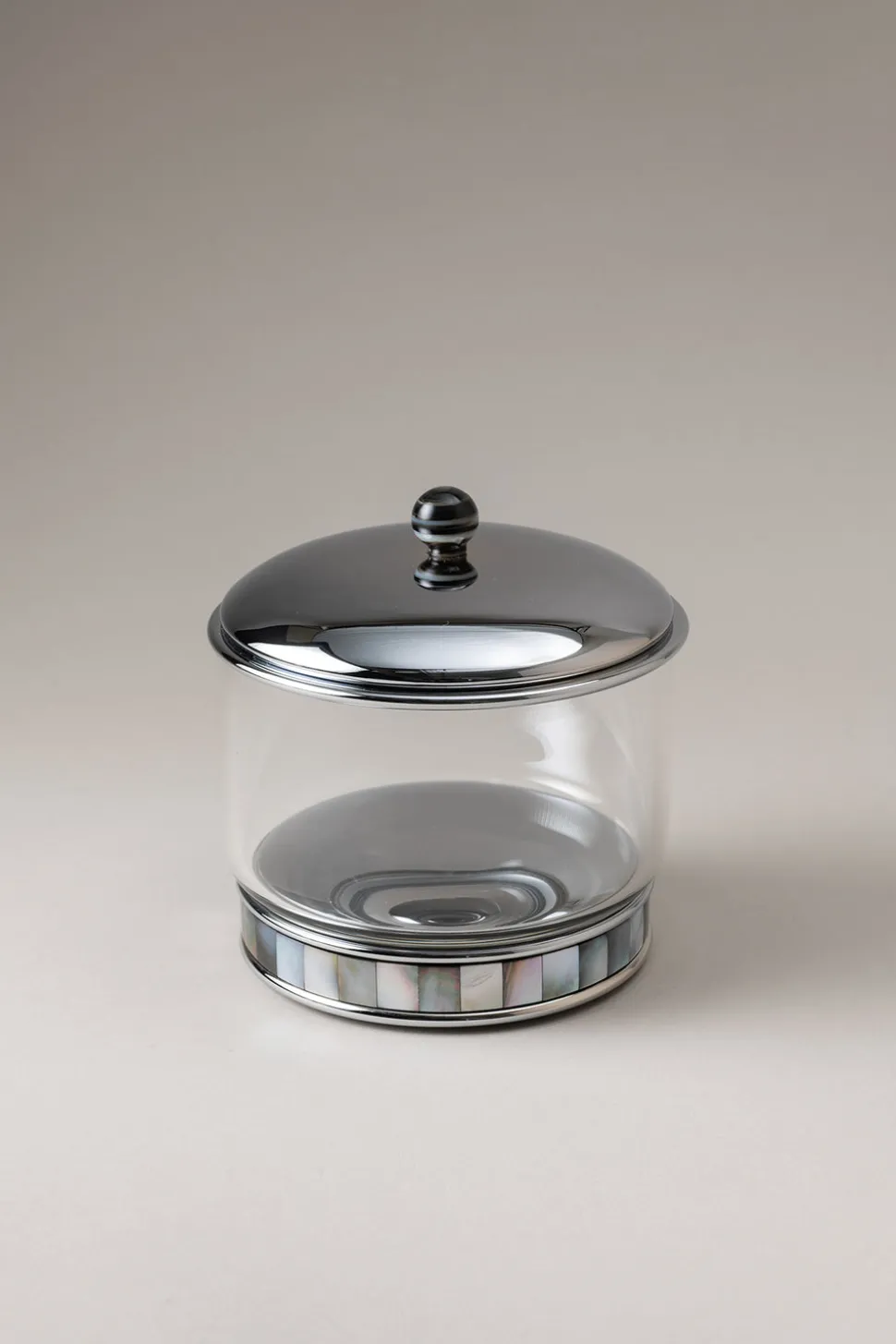 Mother of pearl Glass cotton jar with natural material base
