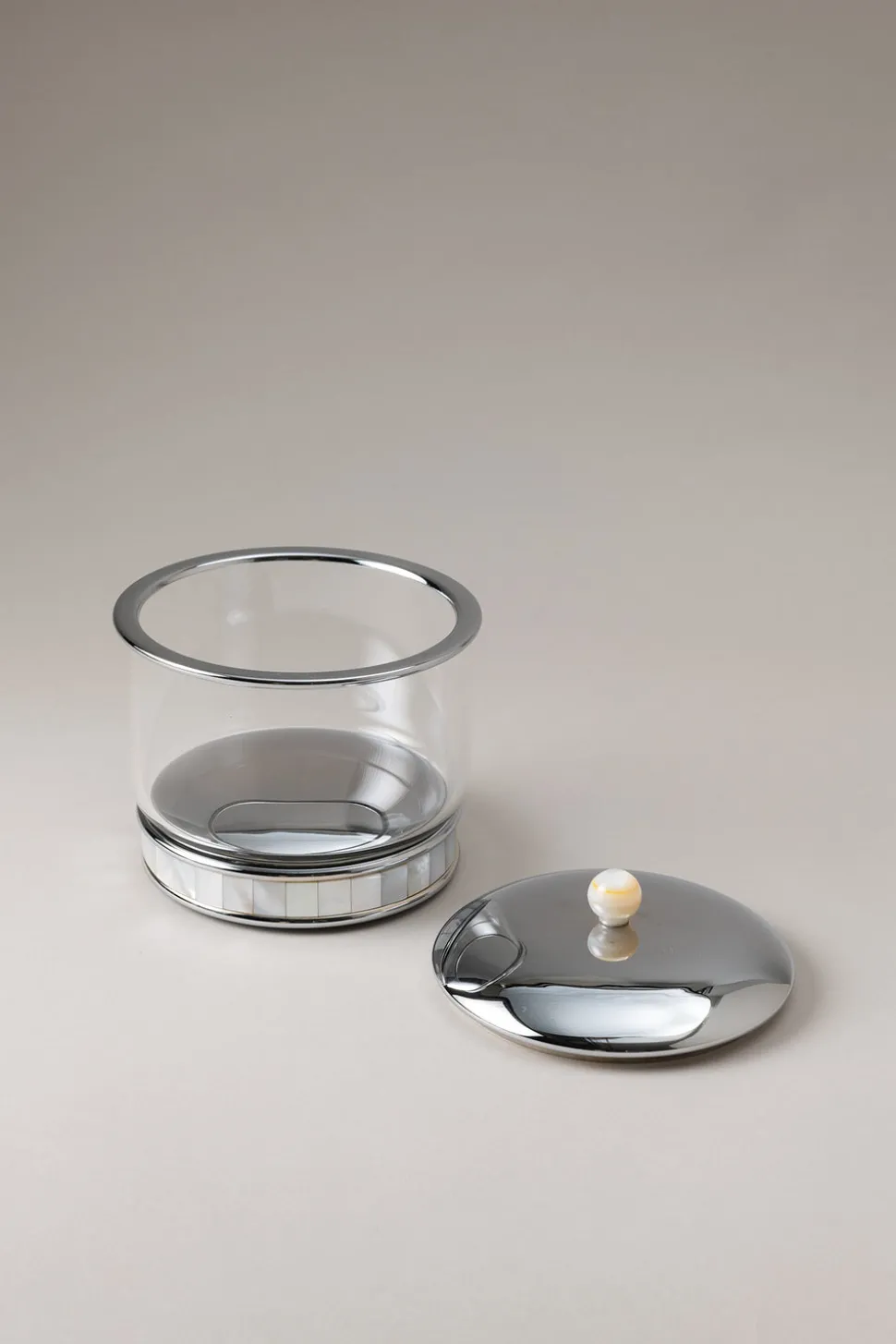 Mother of pearl Glass cotton jar with natural material base
