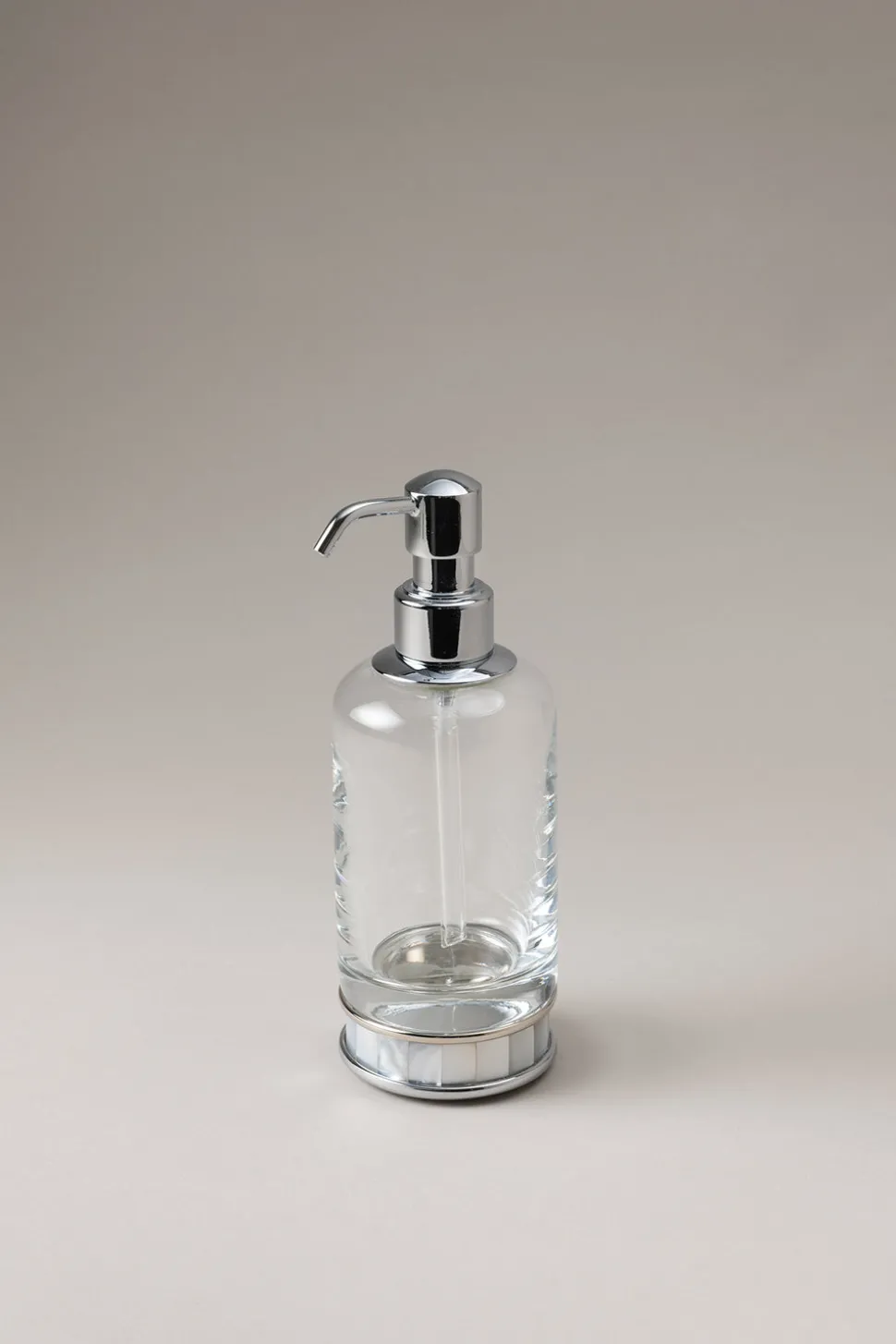 Mother of pearl Glass soap dispenser with natural material base