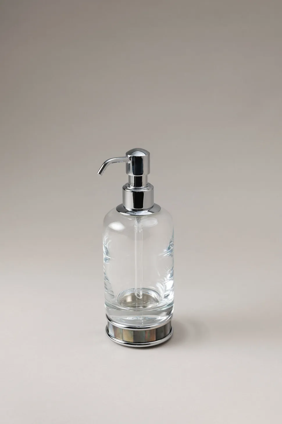 Mother of pearl Glass soap dispenser with natural material base