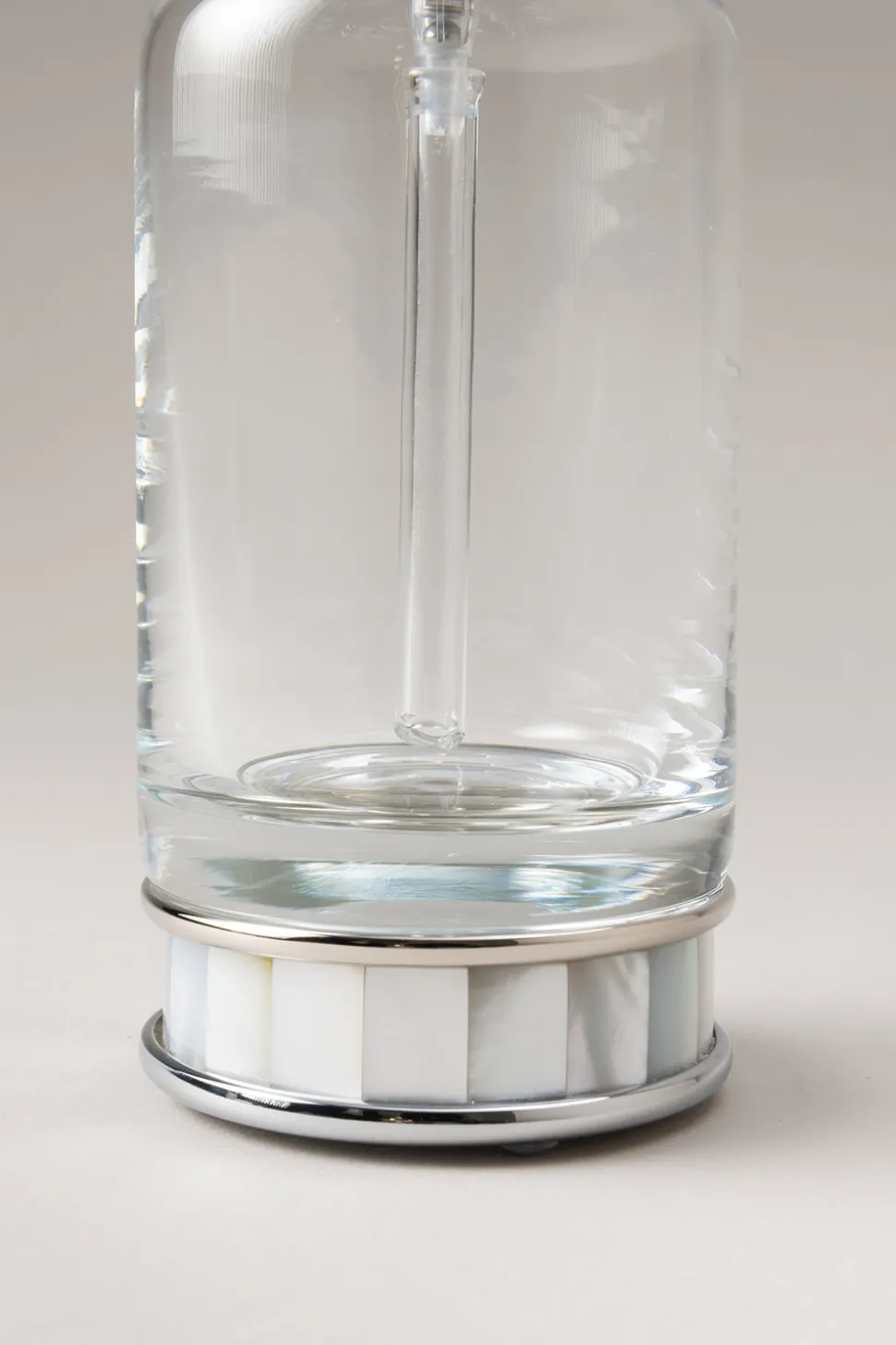 Mother of pearl Glass soap dispenser with natural material base