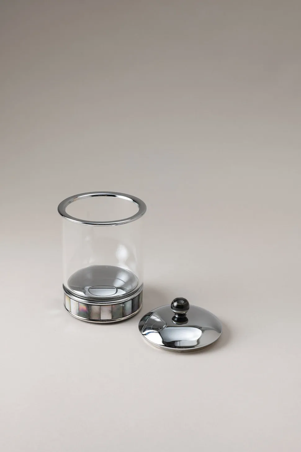 Mother of pearl Glass toilet ear picks jar with natural material base