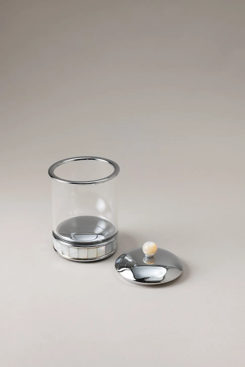 Mother of pearl Glass toilet ear picks jar with natural material base