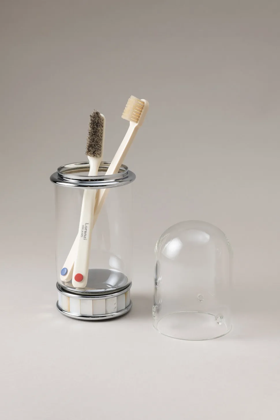 Mother of pearl Glass toothbrush pot with glass dome