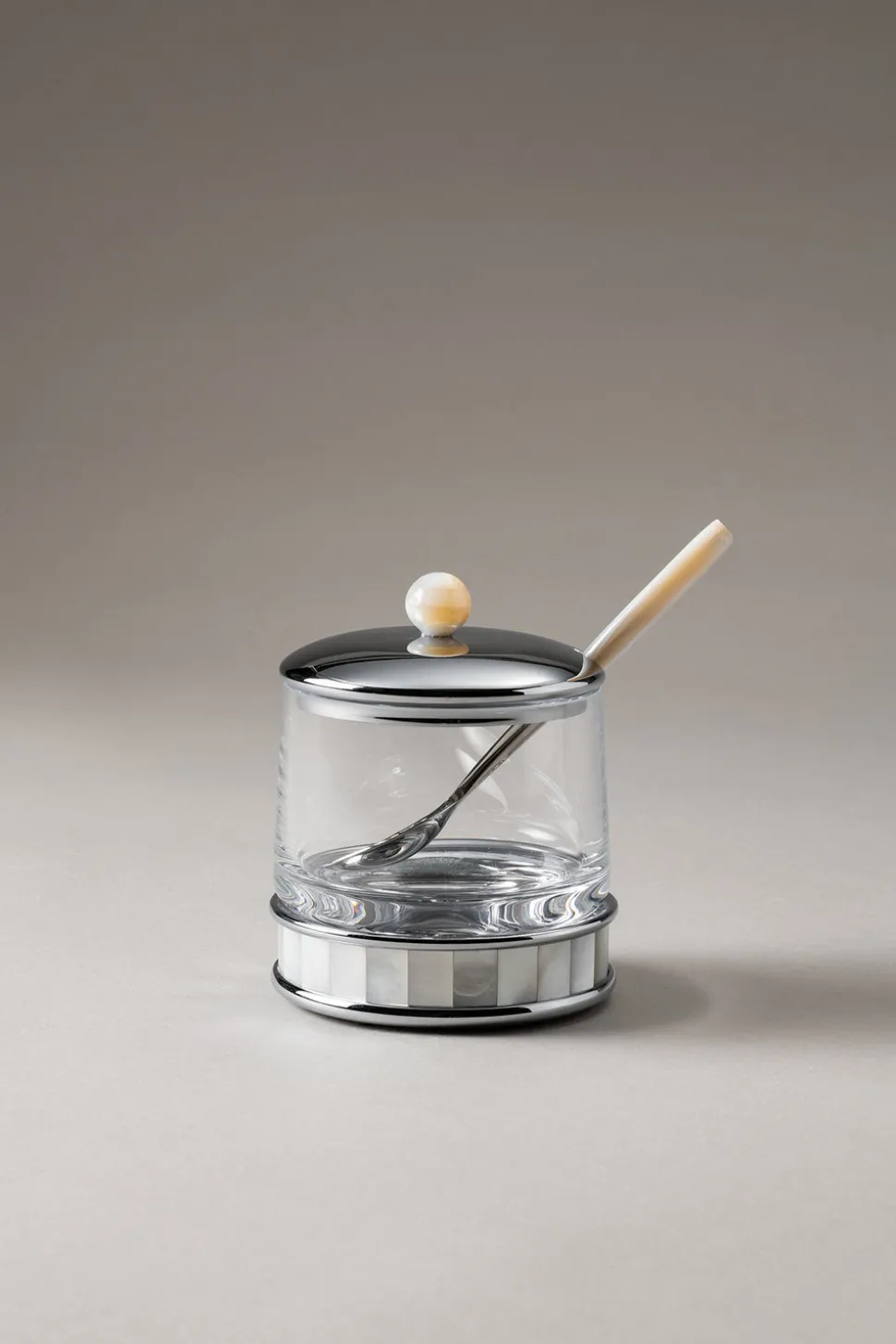 Mother of pearl Jelly or cheese jar with spoon