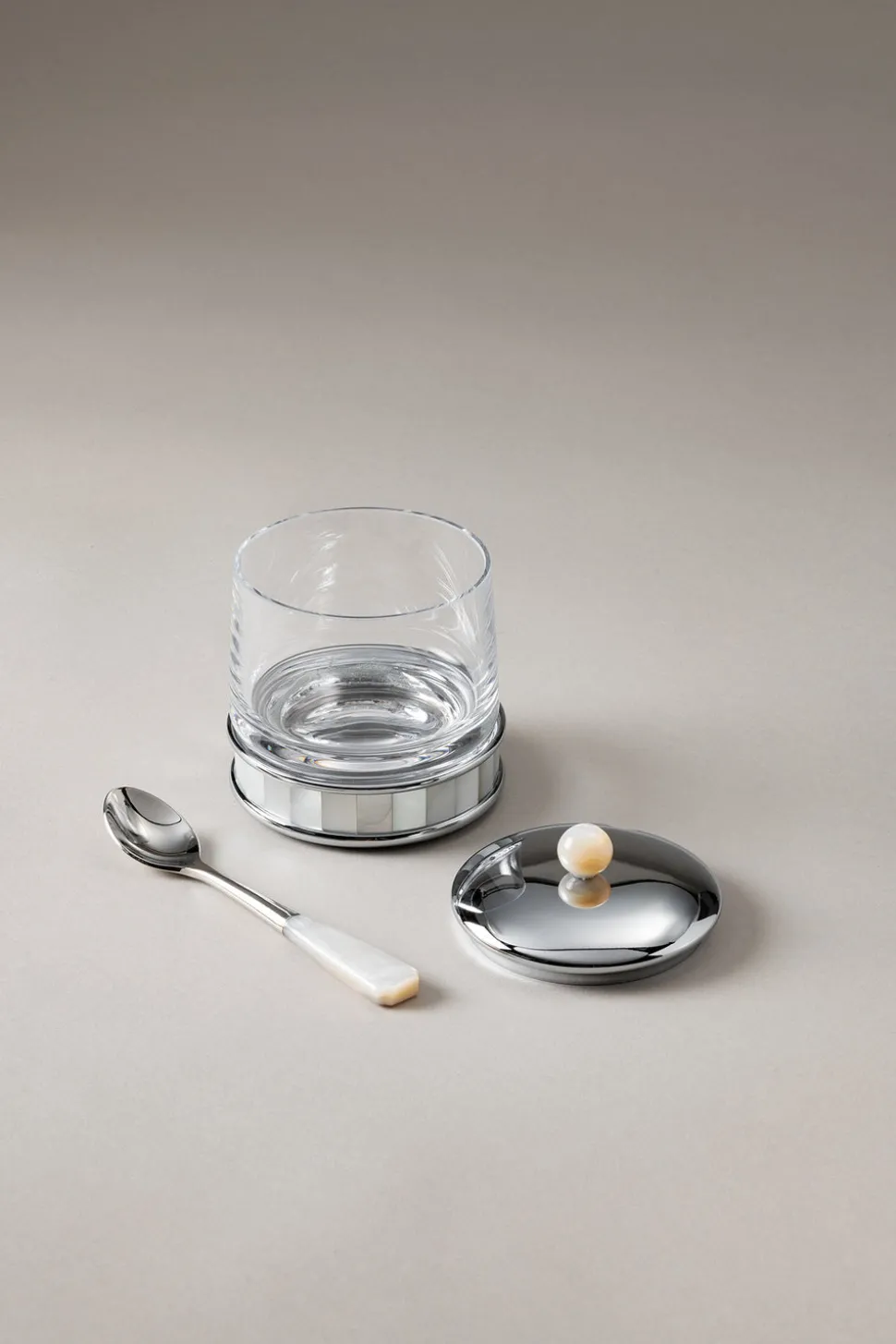Mother of pearl Jelly or cheese jar with spoon