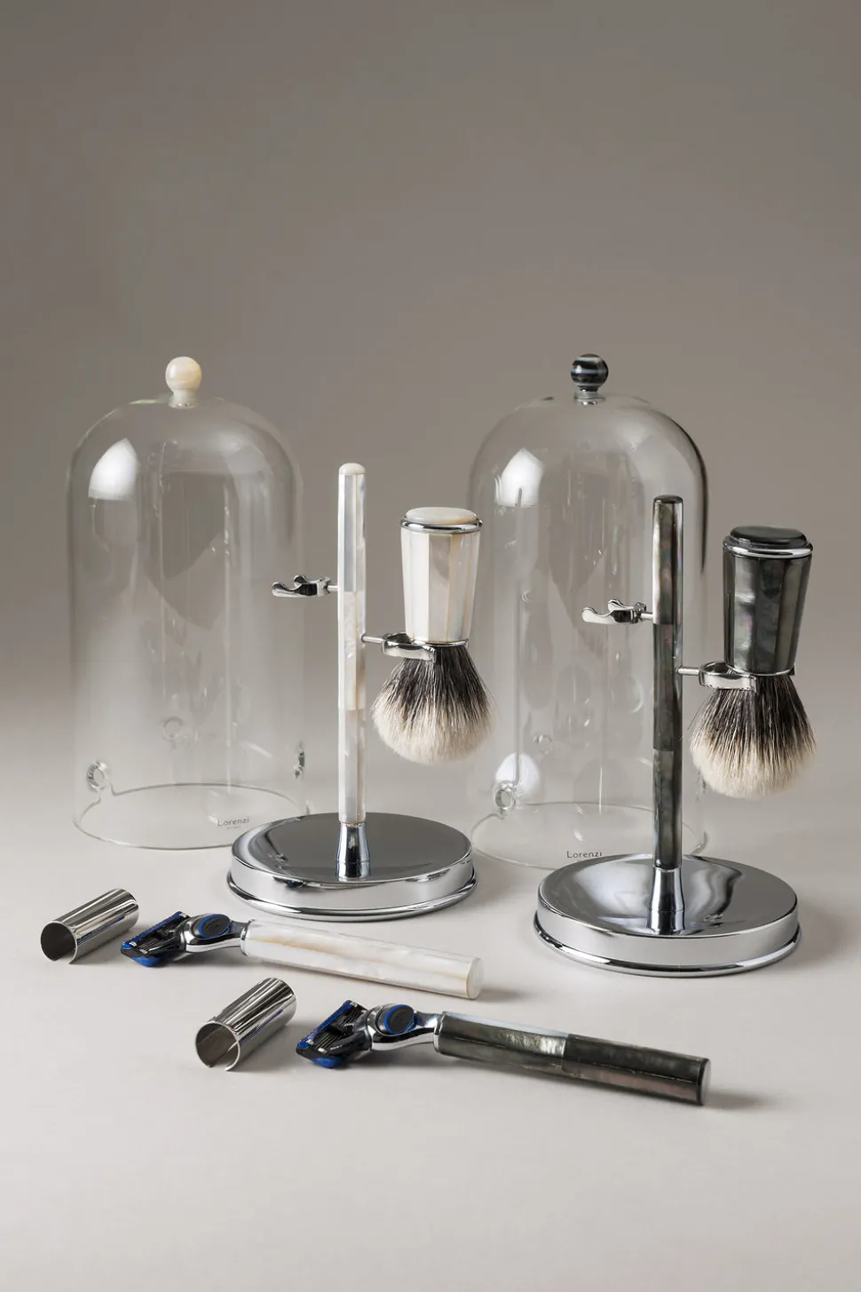 Mother of pearl Shaving set with glass dome