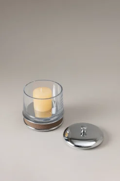 Nautical leather Small candle holder