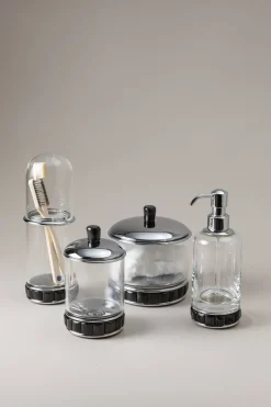 Oryx Glass toilet ear picks jar with natural material base