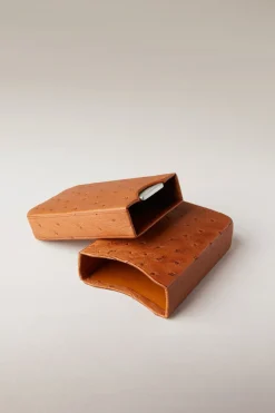 Ostrich style leather Three 'Robusto' cigar case