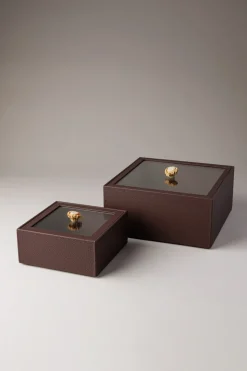 Scatola quadrata con coperchio in vetro - capriolo - Rectangular box with glass lid in roe deer