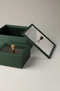 Scatola quadrata con coperchio in vetro - zebù - Rectangular box with glass lid in zebu