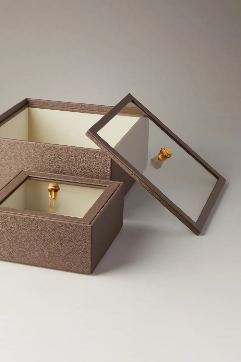 Scatola quadrata con coperchio in vetro - bambù - Rectangular box with glass lid in bamboo
