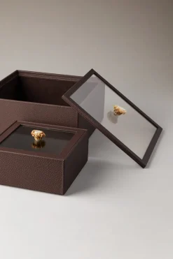 Scatola quadrata con coperchio in vetro - capriolo - Rectangular box with glass lid in roe deer