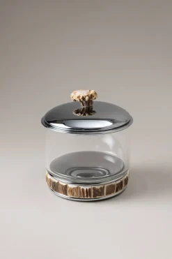 Stag antler Glass cotton jar with natural material base