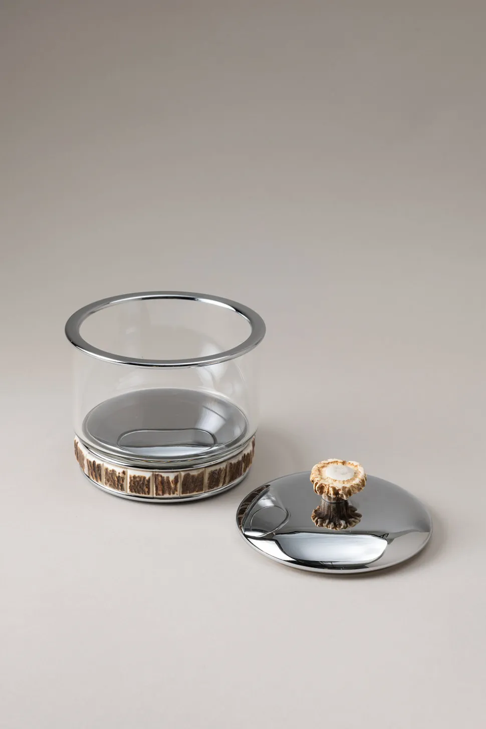 Stag antler Glass cotton jar with natural material base