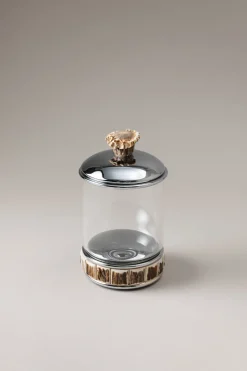 Stag antler Glass toilet ear picks jar with natural material base