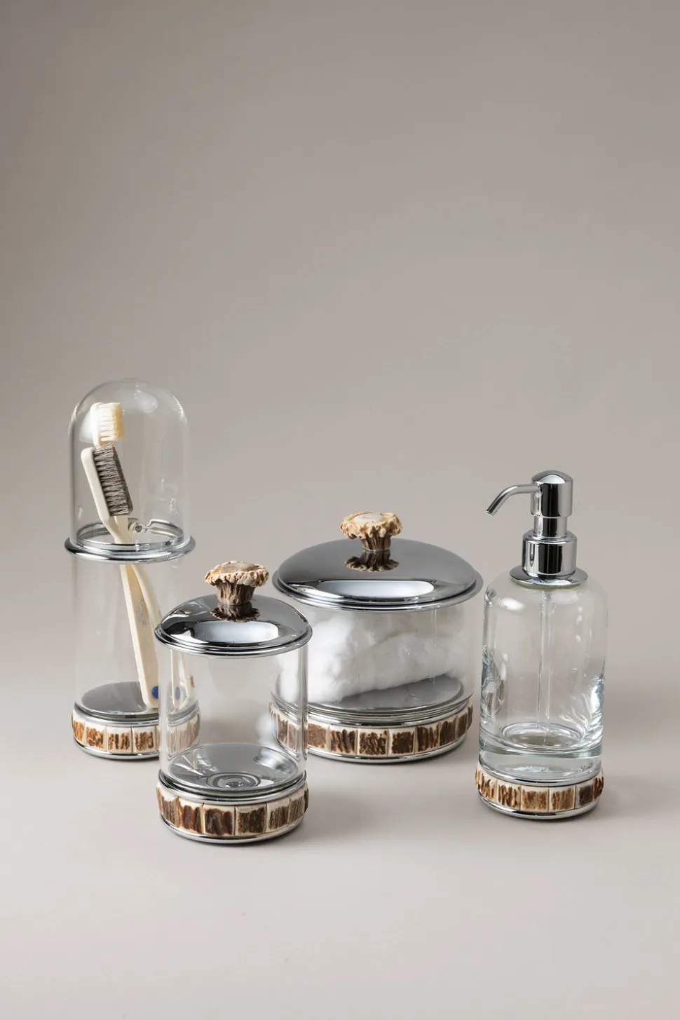 Stag antler Glass toilet ear picks jar with natural material base
