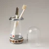 Stag antler Glass toothbrush pot with glass dome