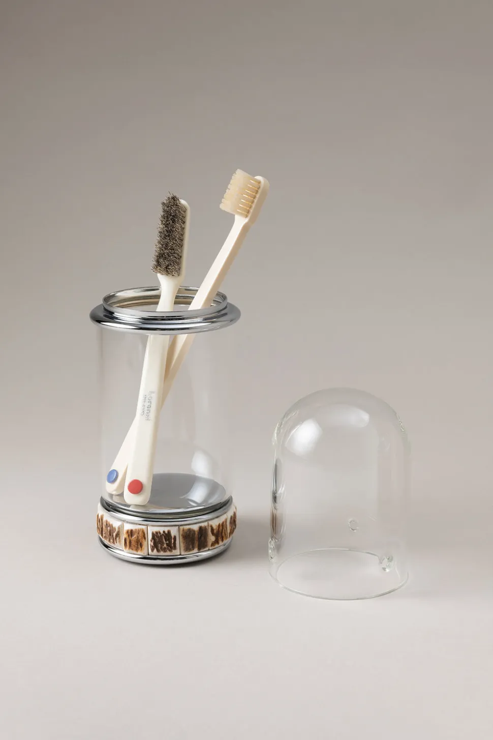 Stag antler Glass toothbrush pot with glass dome