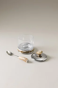 Stag antler Jelly or cheese jar with spoon