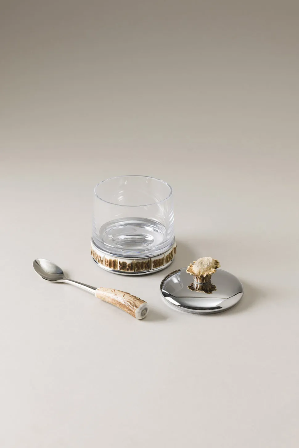 Stag antler Jelly or cheese jar with spoon