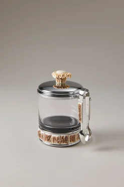 Stag antler Sugar bowl for lumps with tong