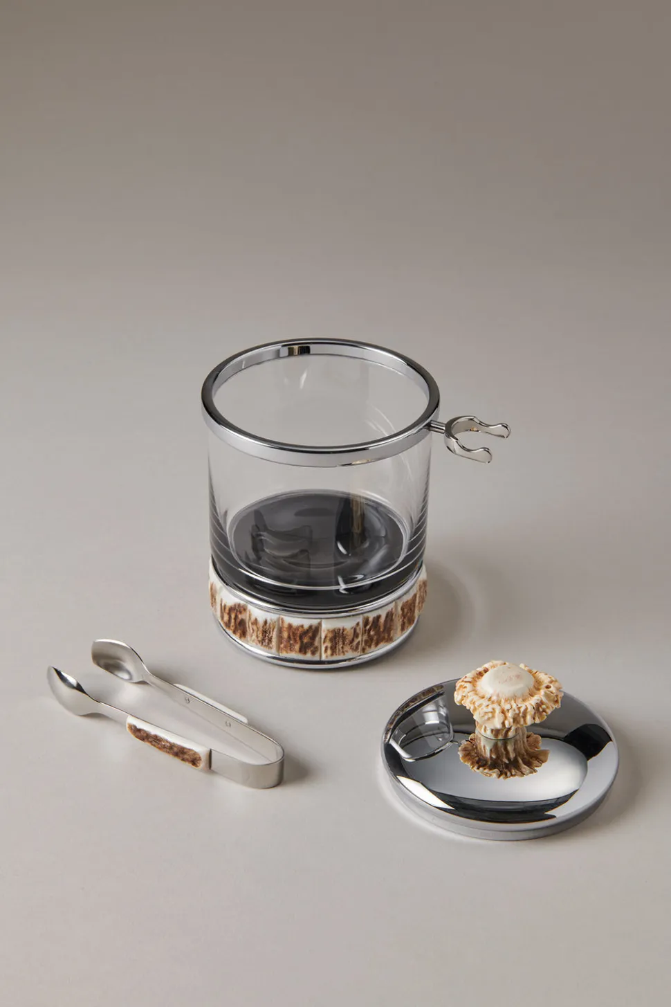 Stag antler Sugar bowl for lumps with tong