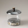 Zebu Glass cotton jar with natural material base
