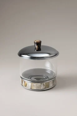 Zebu Glass cotton jar with natural material base