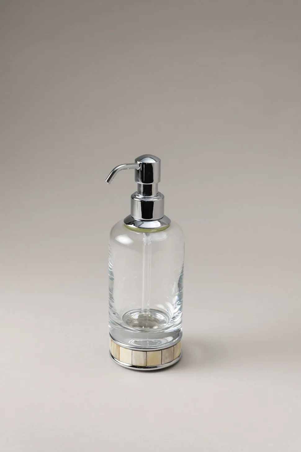 Zebu Glass soap dispenser with natural material base
