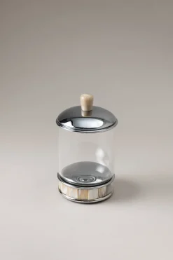 Zebu Glass toilet ear picks jar with natural material base