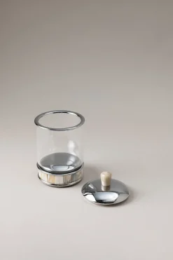 Zebu Glass toilet ear picks jar with natural material base