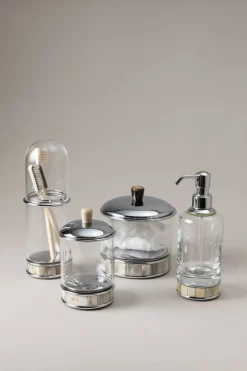 Zebu Glass toilet ear picks jar with natural material base